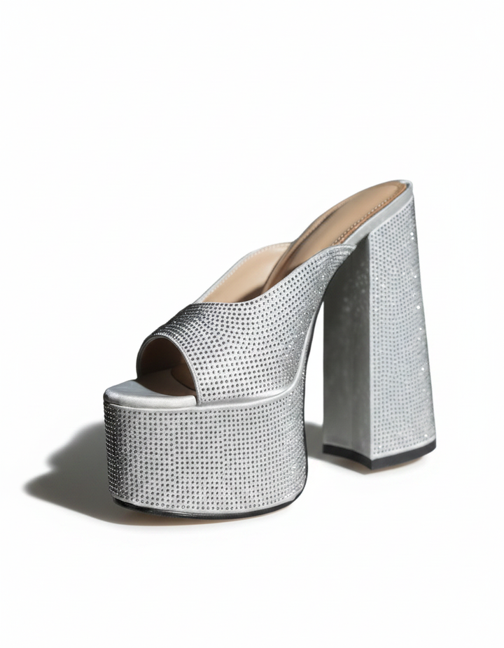 Ilenia | Women's Rhinestone Platform Heeled Sandals in Silver