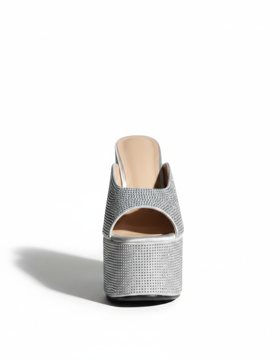 Ilenia | Women's Rhinestone Platform Heeled Sandals in Silver