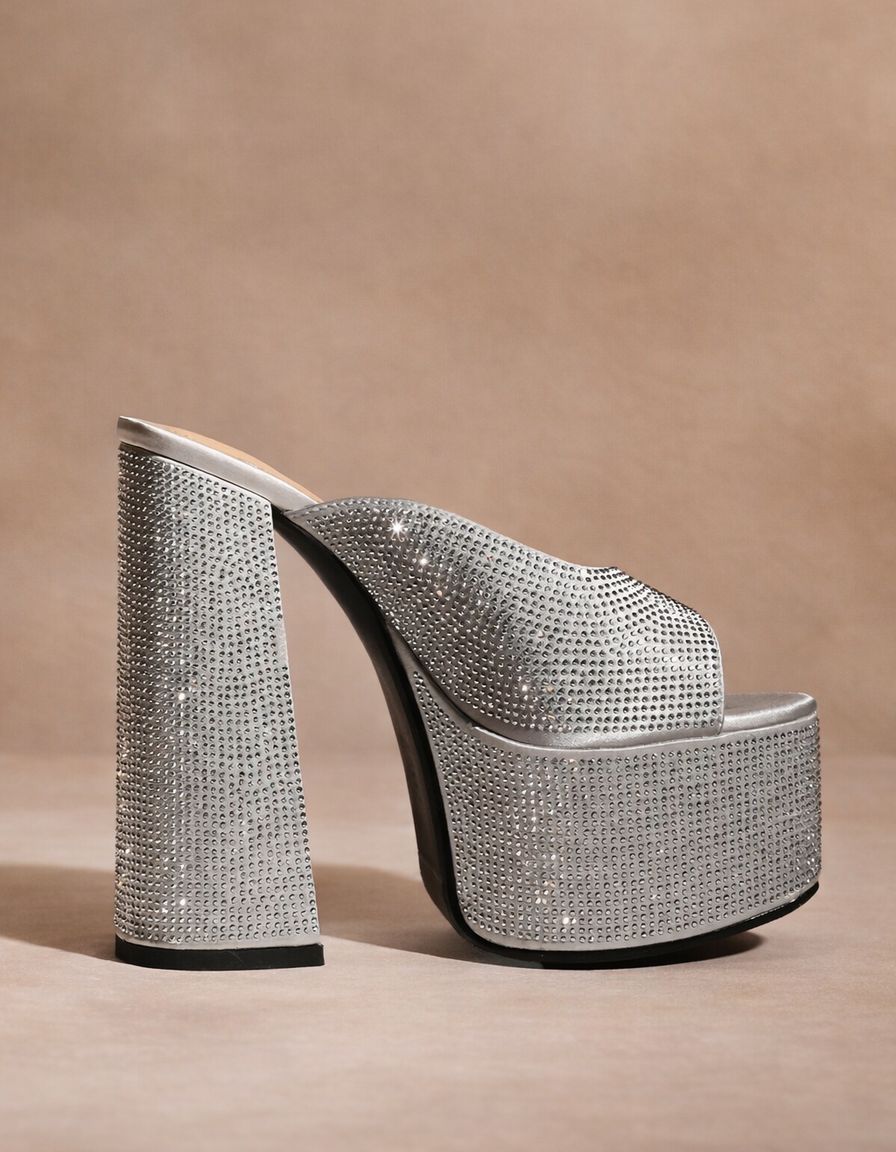 Ilenia | Women's Rhinestone Platform Heeled Sandals in Silver