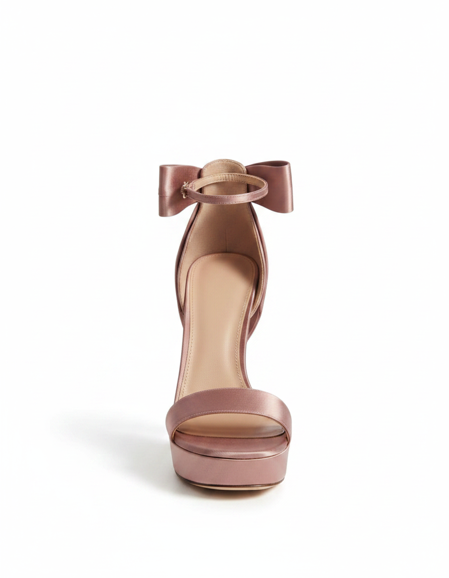 Imma | Women's Bow Ankle Strap Heeled Sandals in Champagne
