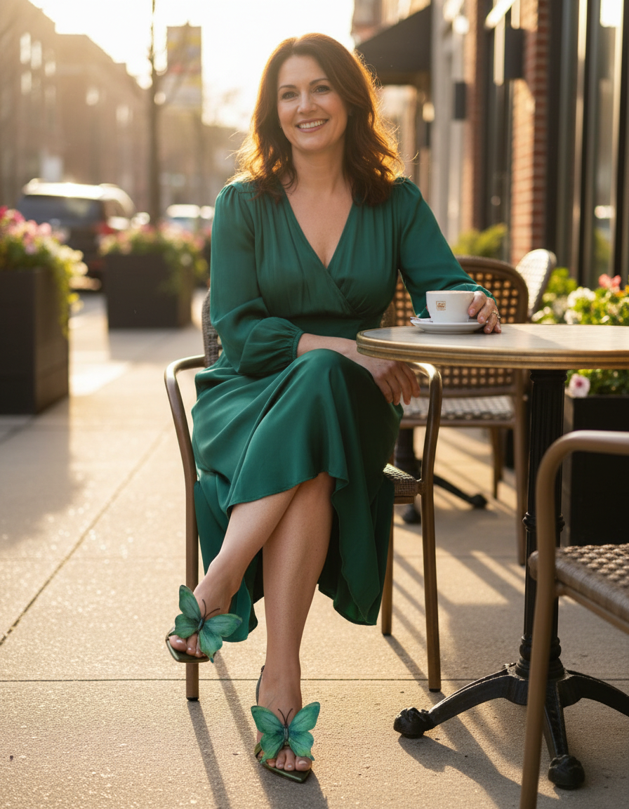 Io | Women's Butterfly Slingback Heeled Sandals in Green
