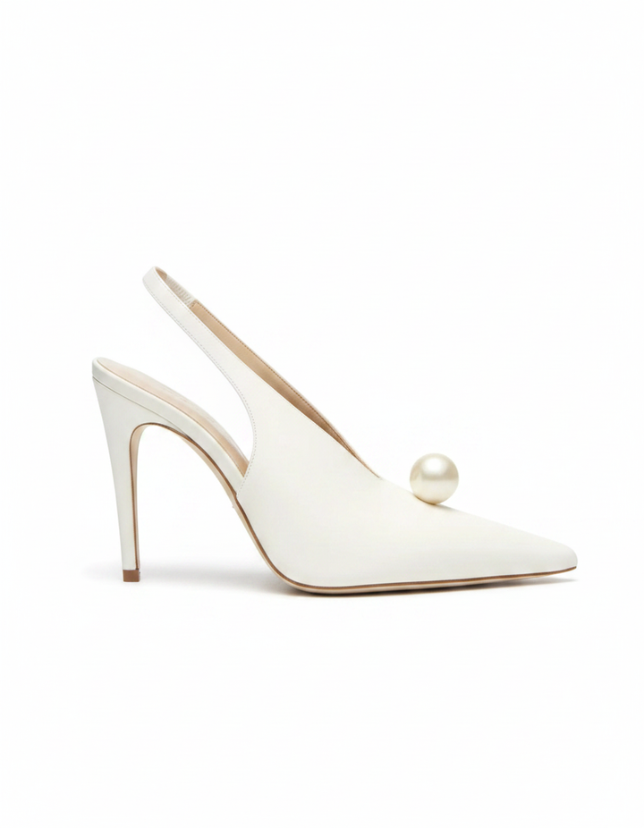 Isotta | Women's Pearl Satin Slingback Pumps in White