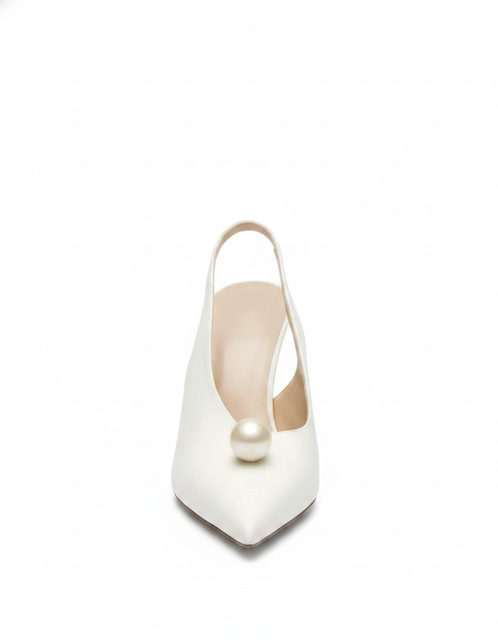 Isotta | Women's Pearl Satin Slingback Pumps in White