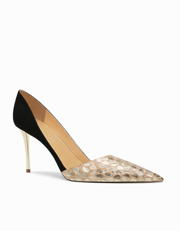 Itala | Women's Splicing Leather Pumps in Beige