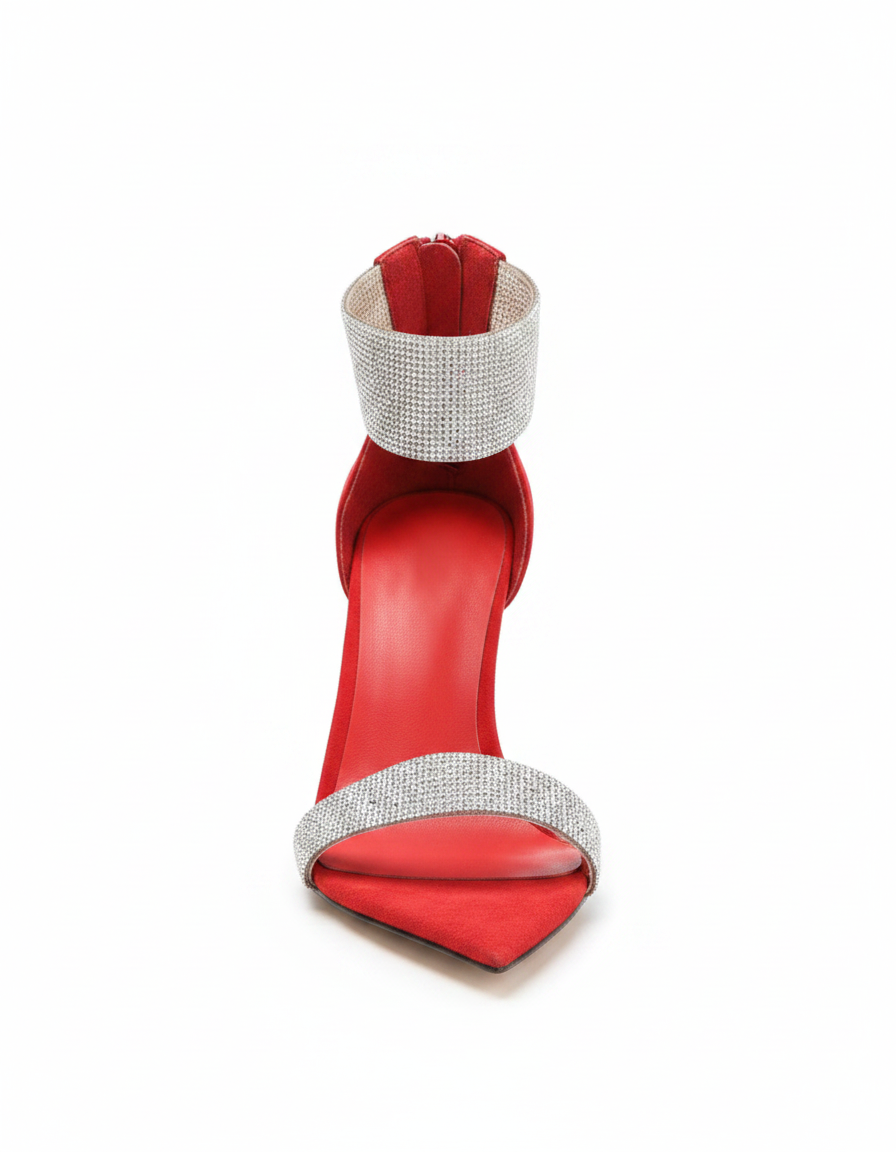 June | Women's Rhinestone Strap Heeled Sandals in Red