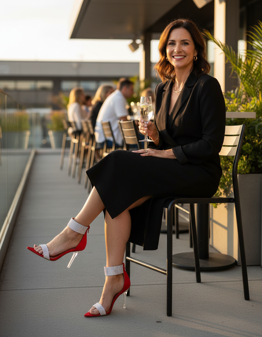 June | Women's Rhinestone Strap Heeled Sandals in Red