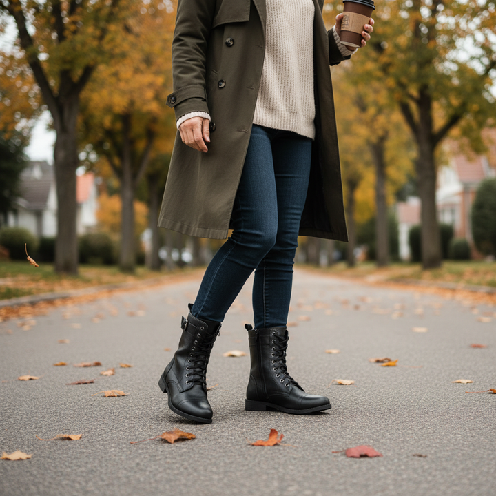 Karyssah | Women's Cushioned Lace-Up Leather Ankle Boots
