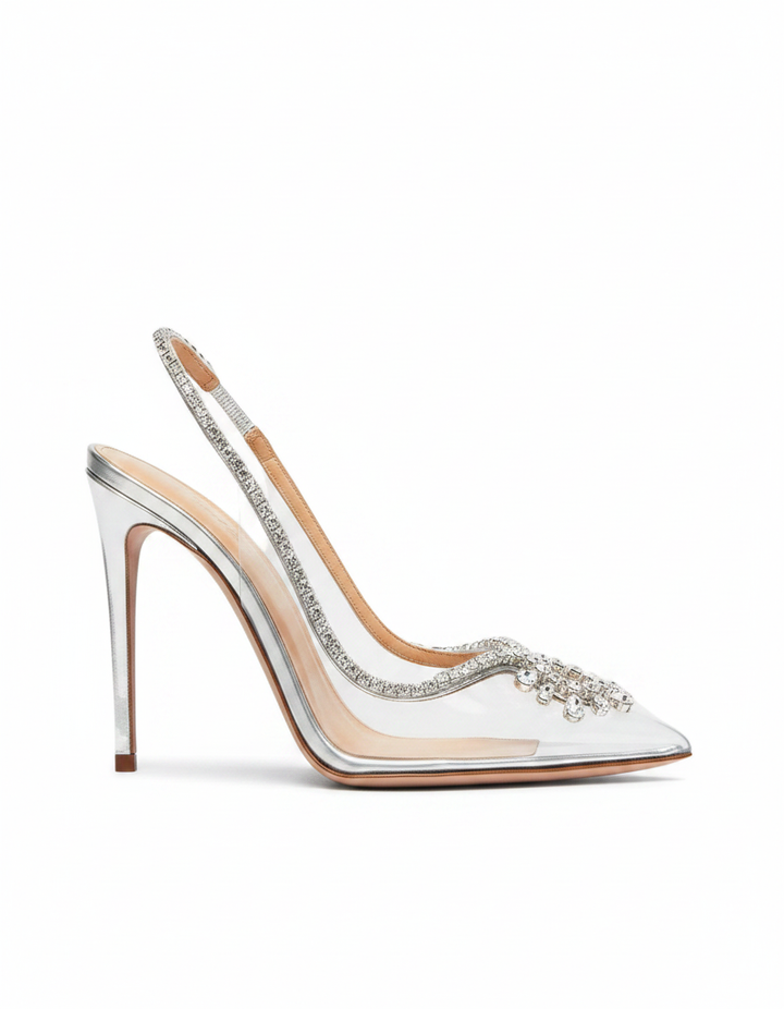 Lido | Women's Rhinestone PVC Slingback Pumps in Silver