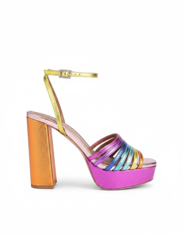 Lilly | Women's Rainbow Platform Sandals in Hot Pink