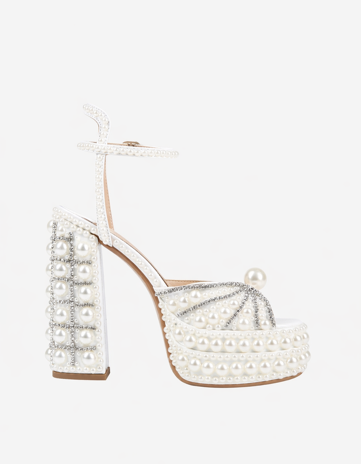 Liviana | Women's Rhinestone Strap Heeled Sandals in Lake Blue