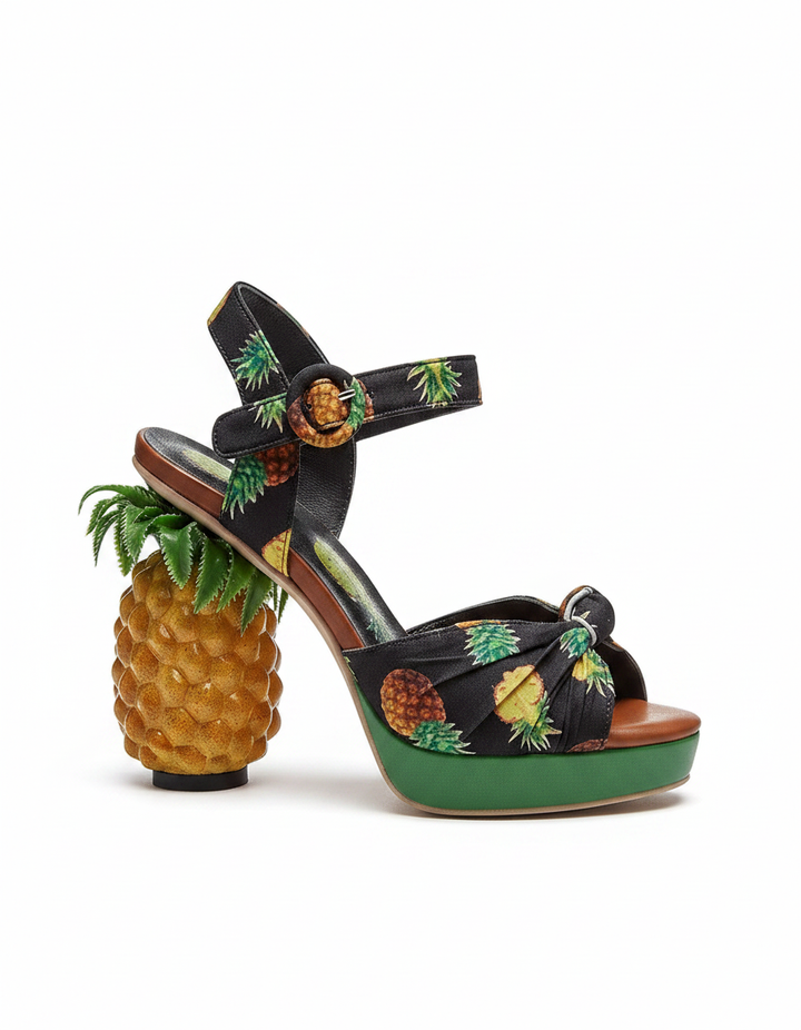 Lorena | Women's Pineapple Print Heeled Sandals in Pink