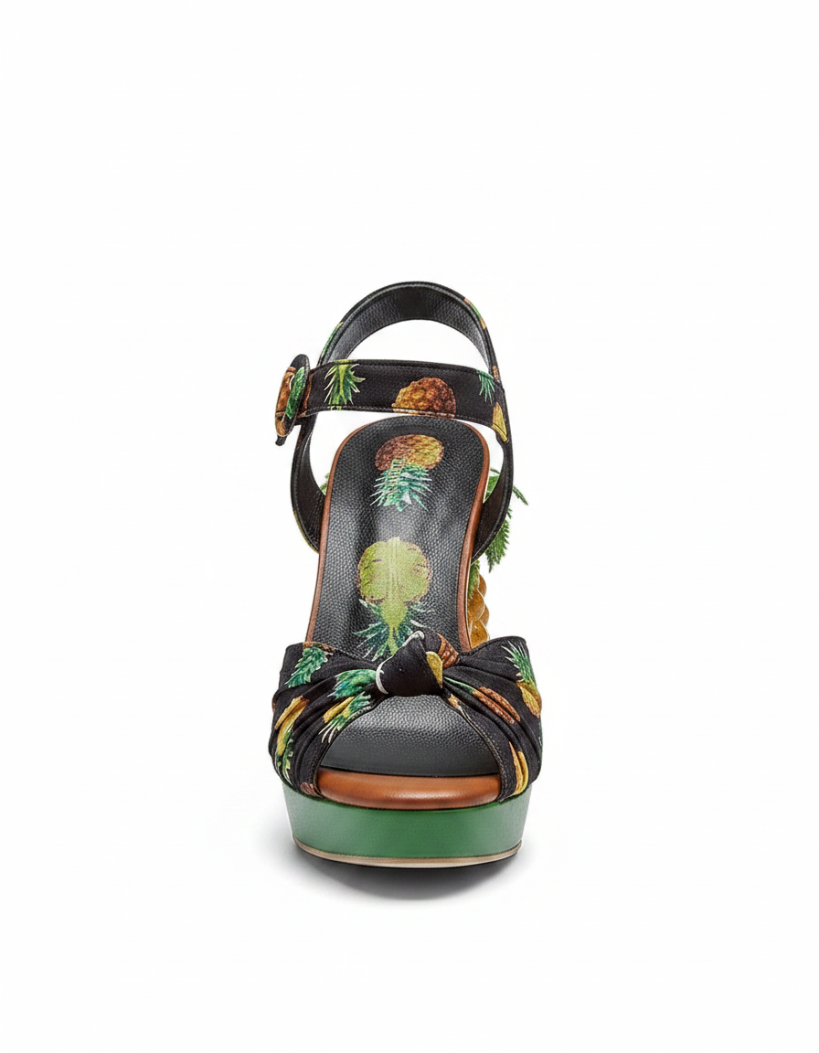 Lorena | Women's Pineapple Print Heeled Sandals in Pink