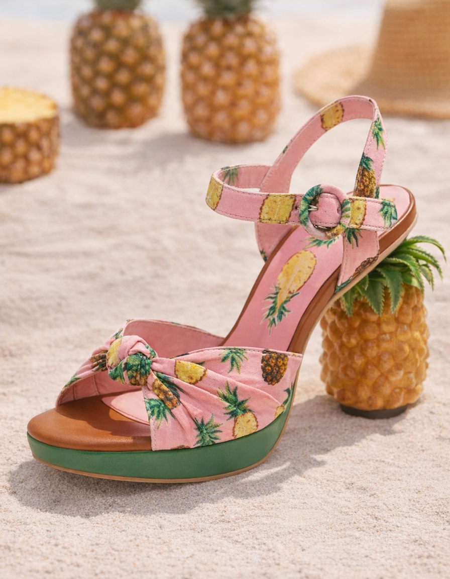 Lorena | Women's Pineapple Print Heeled Sandals in Pink