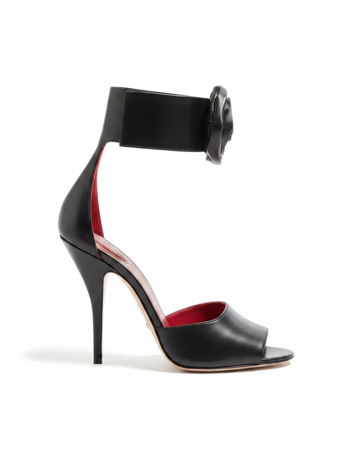 Mae | Women's Rhinestone Flower Strap Pumps in Black