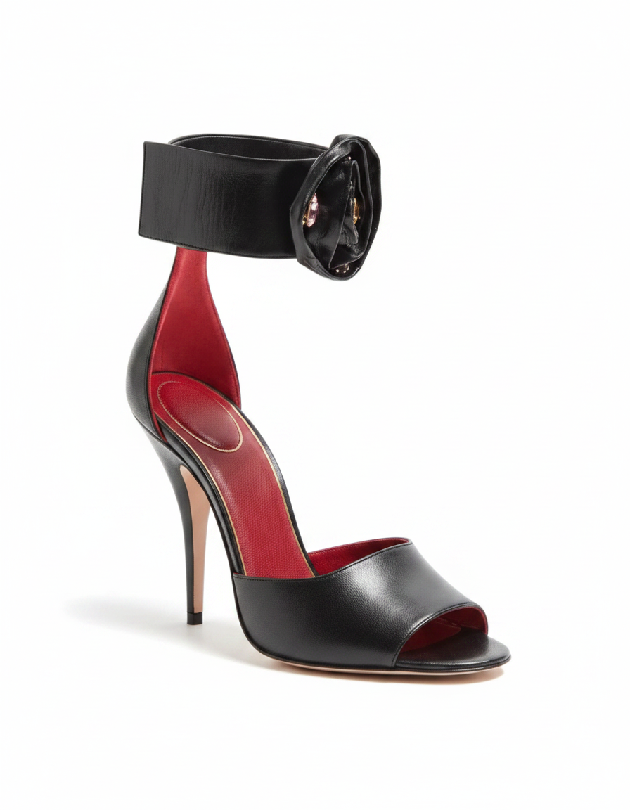 Mae | Women's Rhinestone Flower Strap Pumps in Black