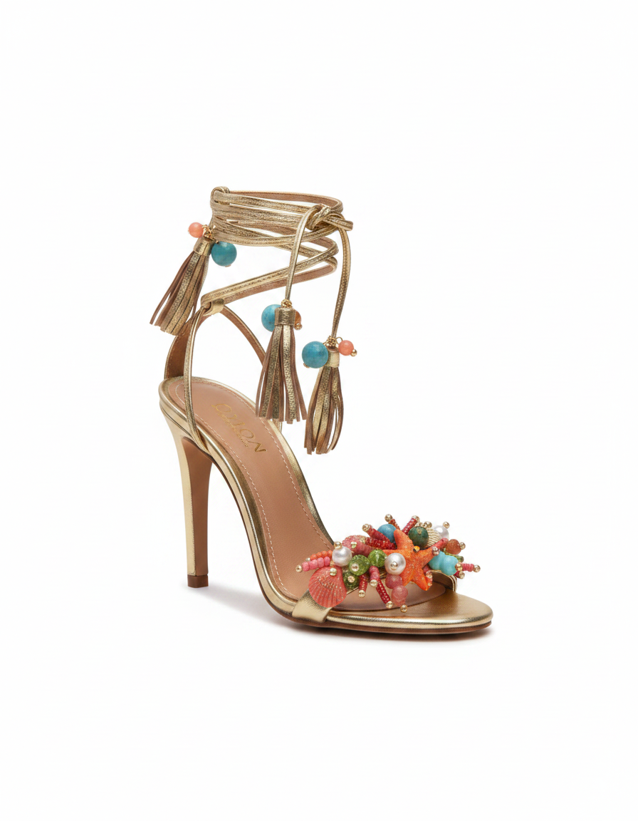 Melania | Women's Starfish Lace-Up Heeled Sandals in Silver