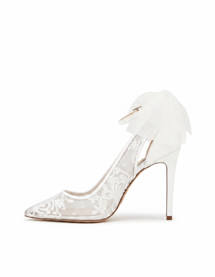 Meril | Women's Lace Bow Pumps in White