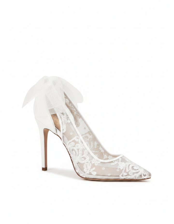 Meril | Women's Lace Bow Pumps in White