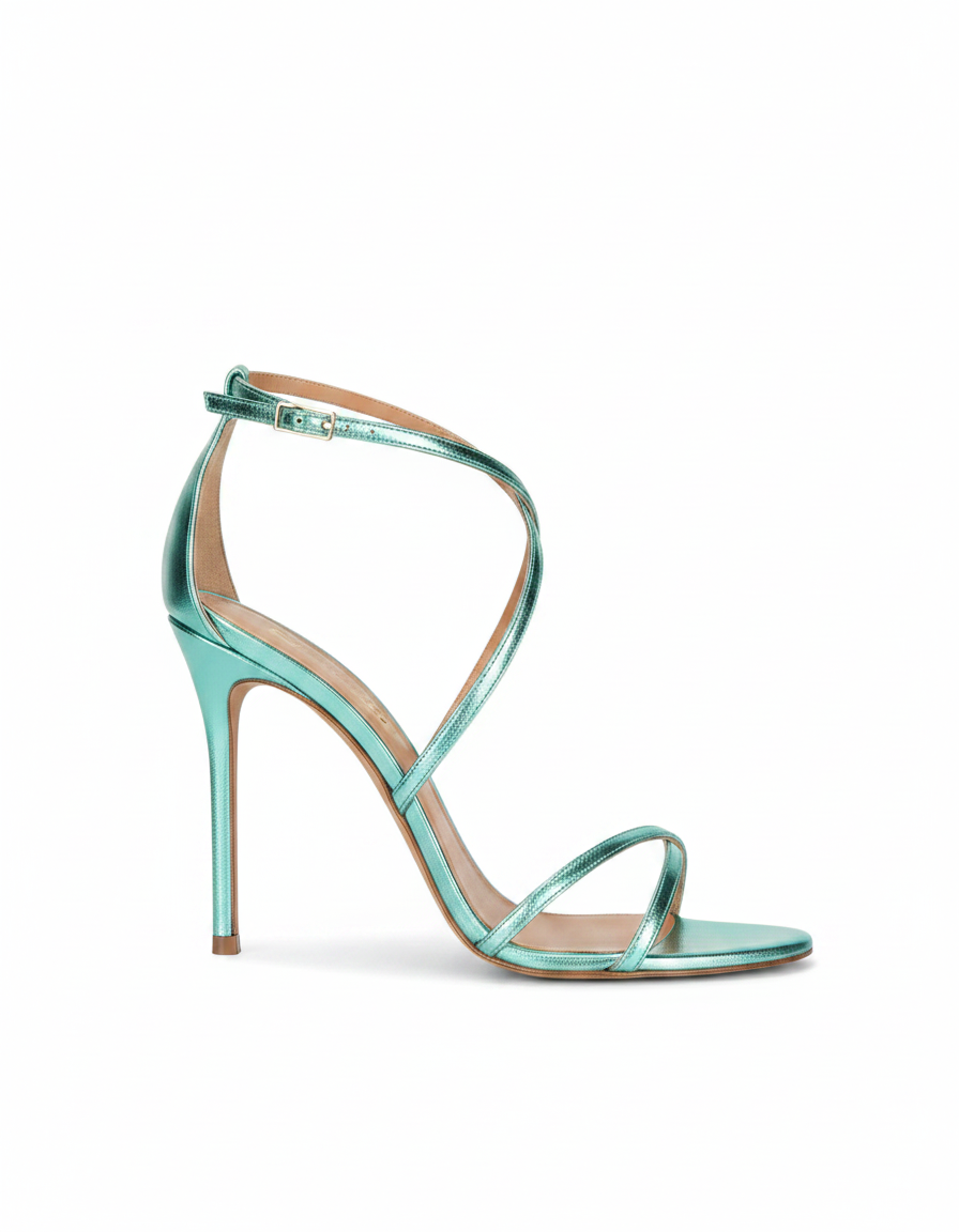 Morena | Women's Cross Strap Heeled Sandals in Rose Gold