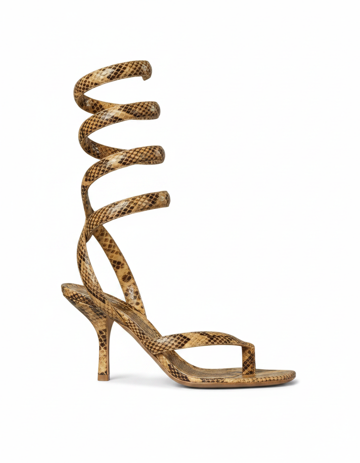 Nina | Women's Spiral Snake Heeled Sandals in Yellow