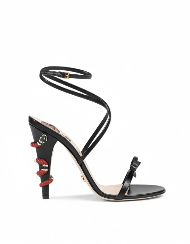Noor | Women's Cross Snake Spiral Heeled Sandals in Black