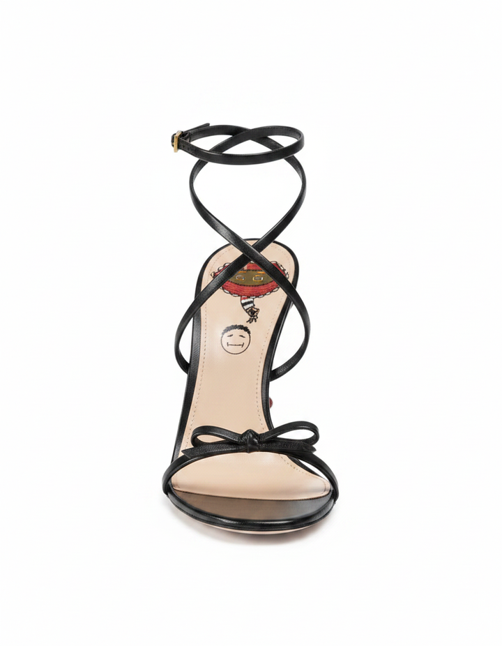 Noor | Women's Cross Snake Spiral Heeled Sandals in Black