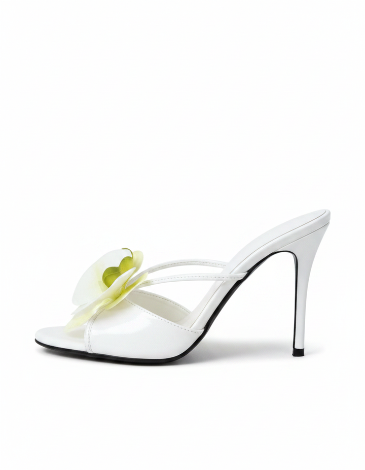 Oria | Women's Flower Open Toe Mules in White