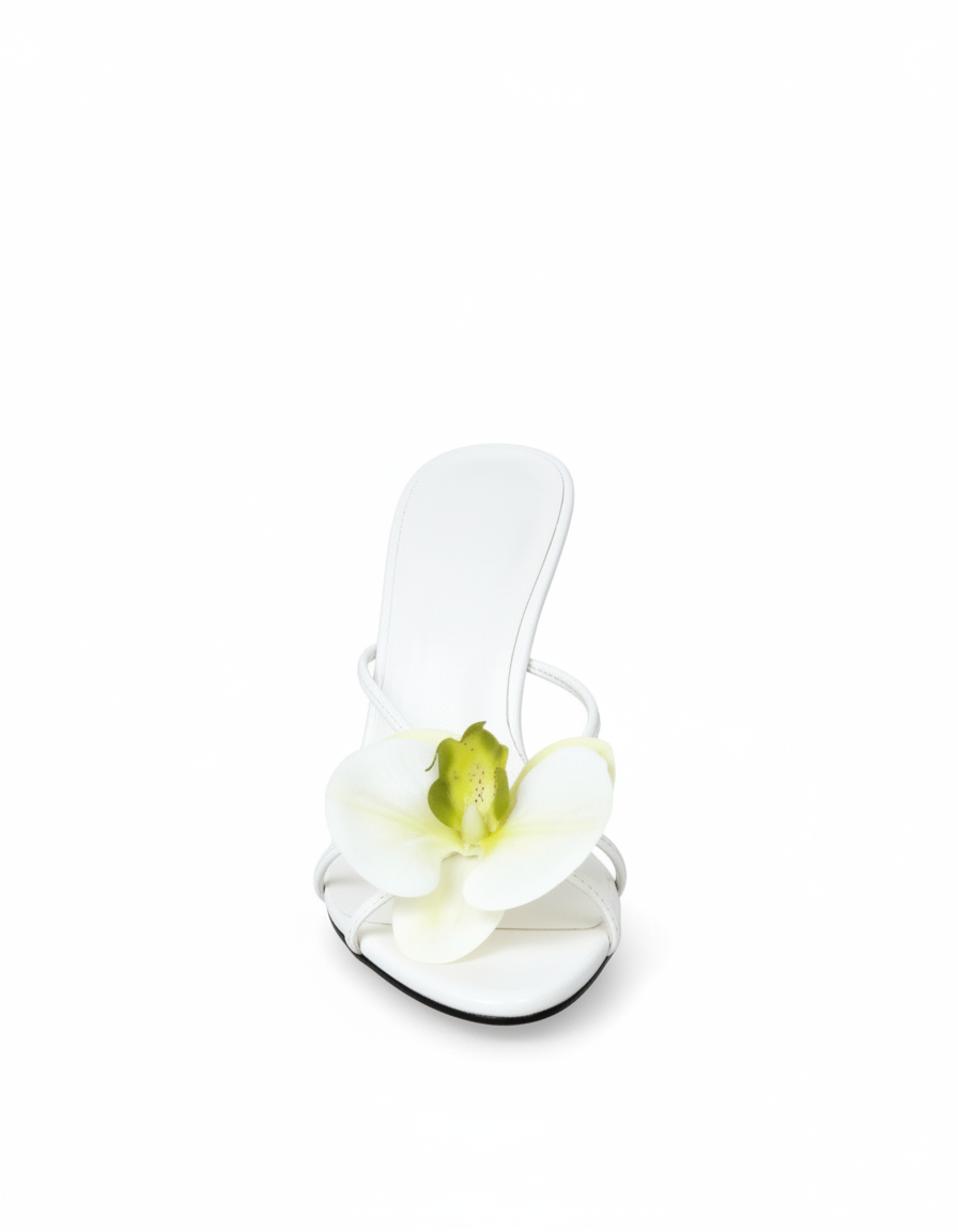 Oria | Women's Flower Open Toe Mules in White