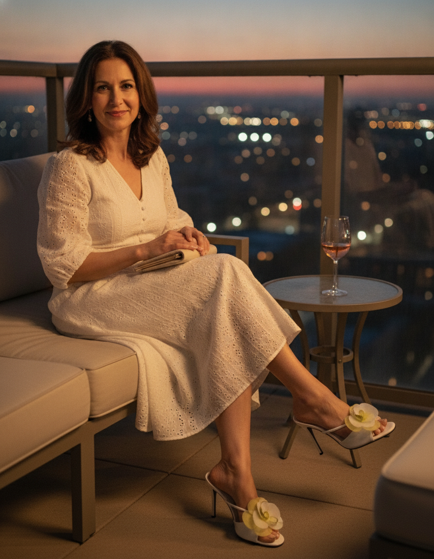 Oria | Women's Flower Open Toe Mules in White