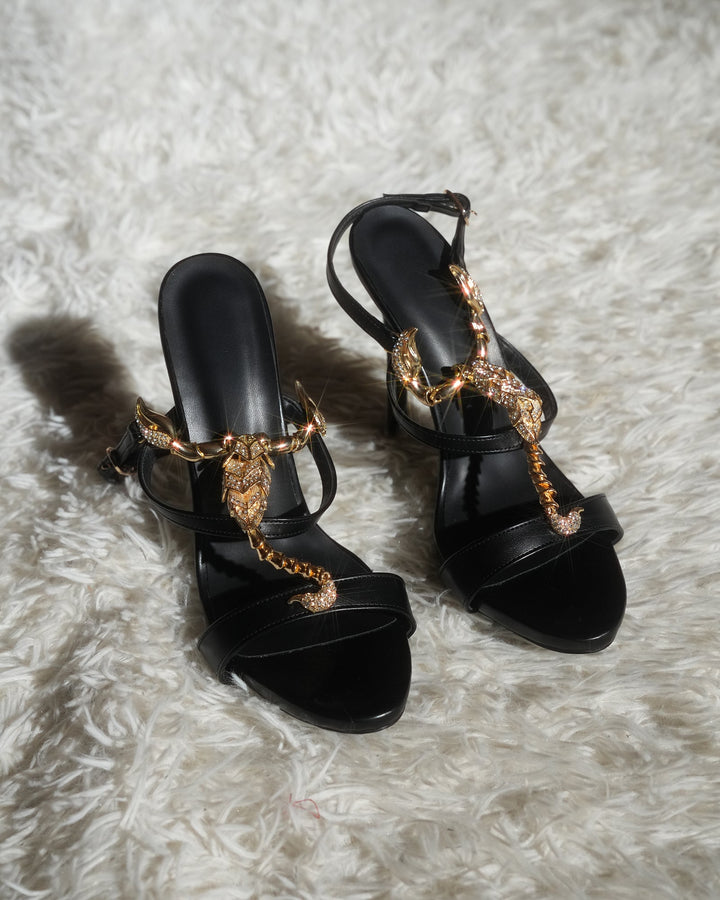 Pia | Women's Rhinestone Scorpion Strap Heeled Sandals