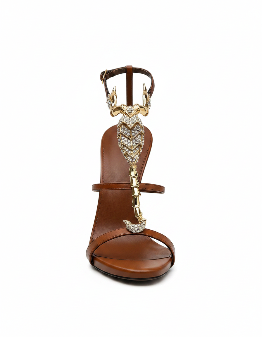Pia | Women's Rhinestone Scorpion Strap Sandals in White