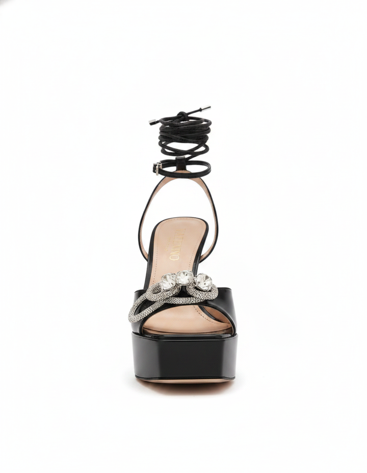 Rina | Women's Crystal Bow Platform Heeled Sandals in Purple