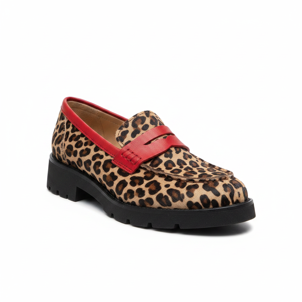 Roxie | Women's Leopard Print Loafers with Red Trim