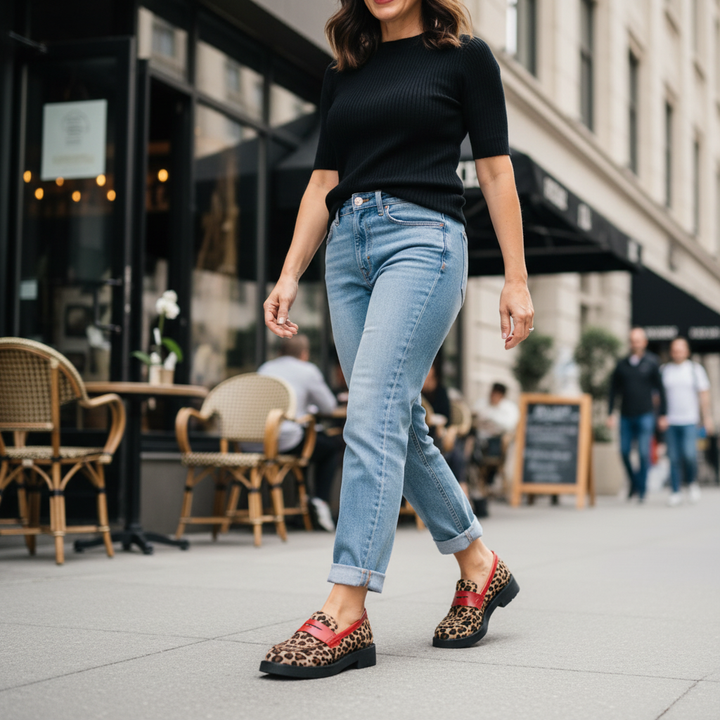 Roxie | Women's Leopard Print Loafers with Red Trim