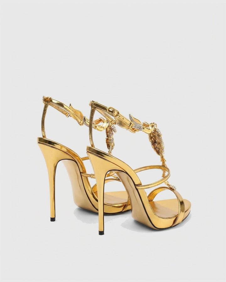 Pia | Women's Rhinestone Scorpion Strap Sandals in Gold