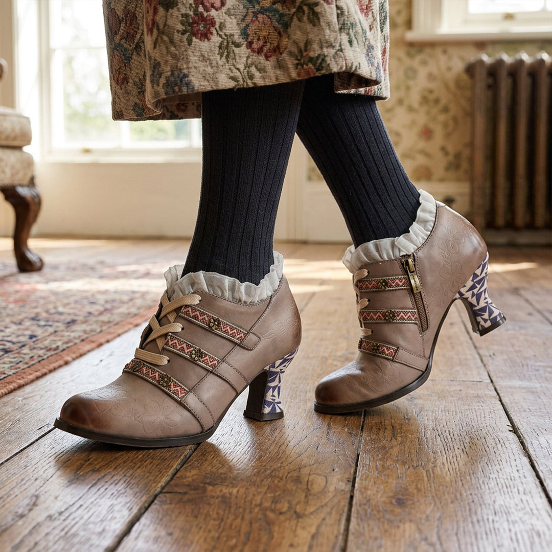 Vintage Boho Lace-Up Pumps