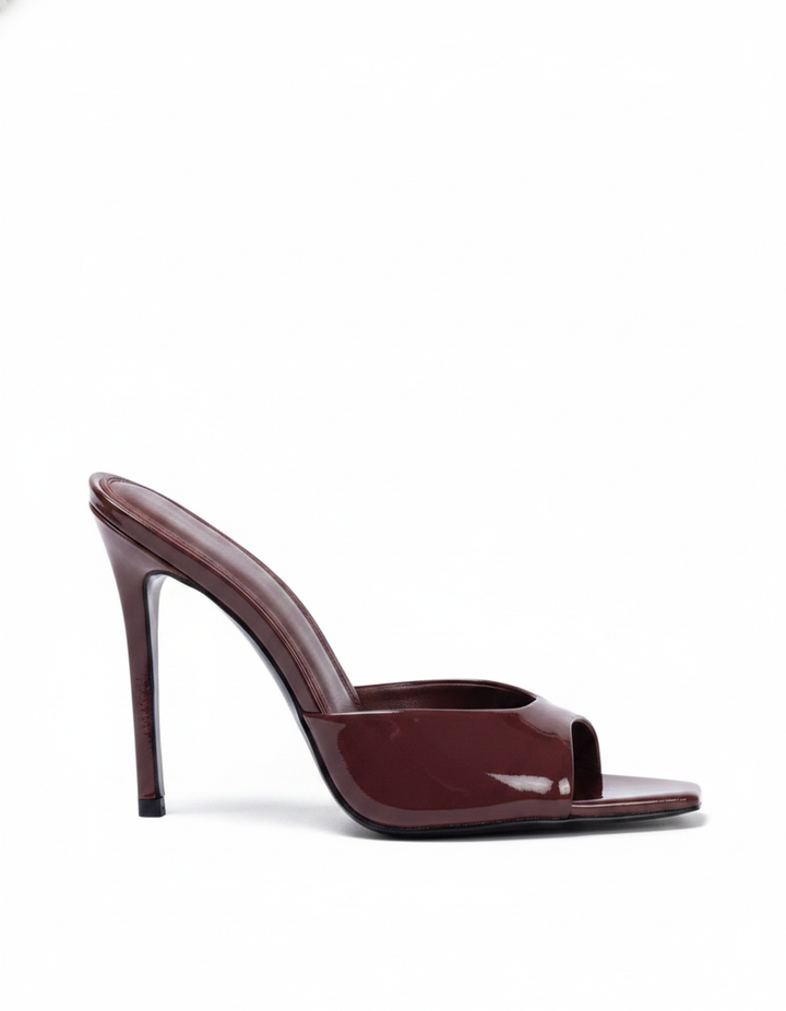 Rylee | Women's Patent Leather Open Toe Mules in Wine