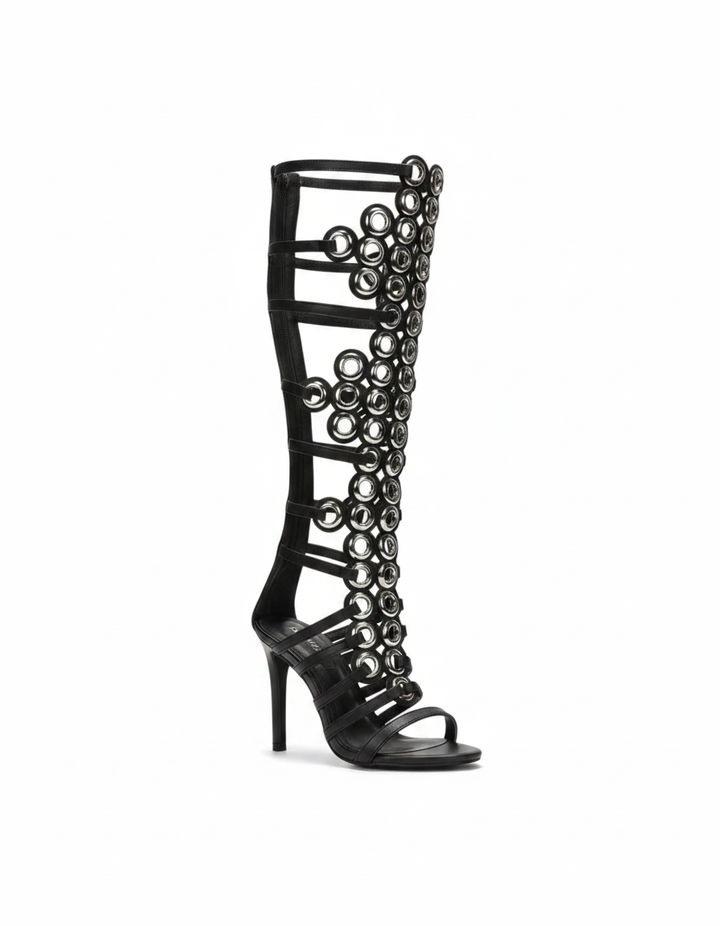 Rylie | Women's Metal Grommet Heeled Sandals in Black