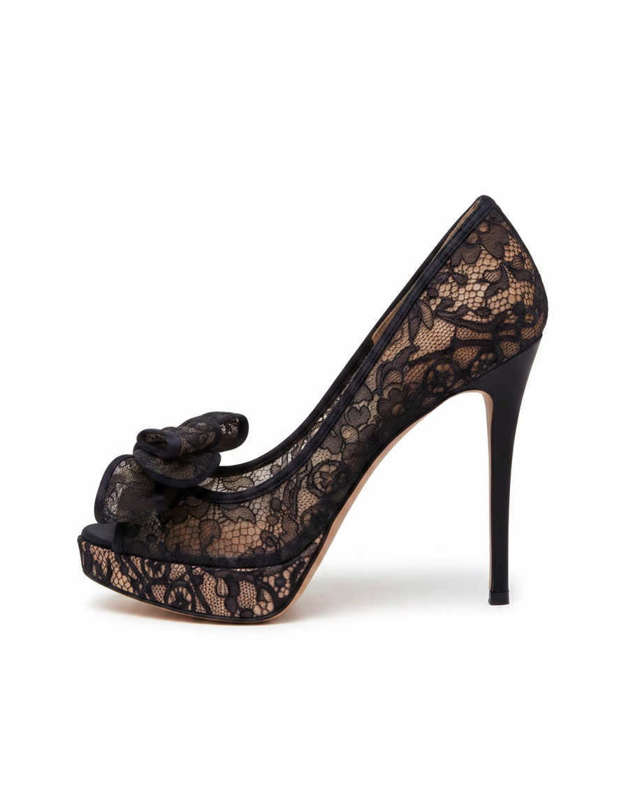 Sabri | Women's Lace Bow Peep Toe Platform Pumps