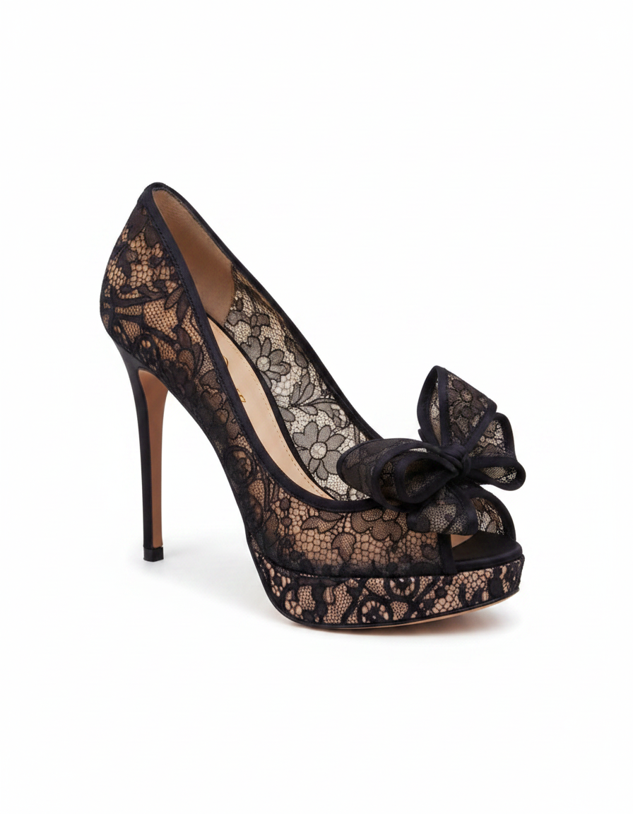 Sabri | Women's Lace Bow Peep Toe Platform Pumps