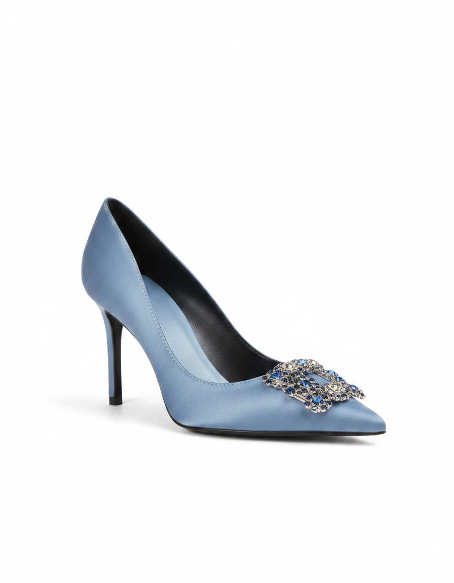 Sadah | Women's Rhinestone Buckle Pumps in Royal Blue