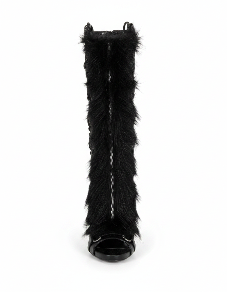 Sadiya | Women's Faux Fur Lace-Up Suede Heeled Sandals in Brown