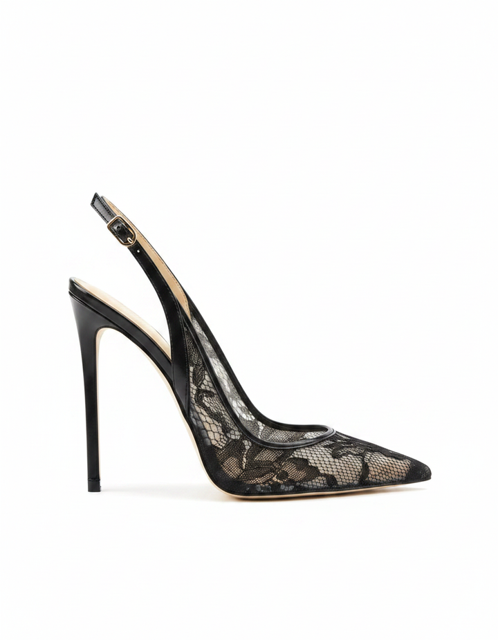 Saidi | Women's Lace Slingback Pumps in White