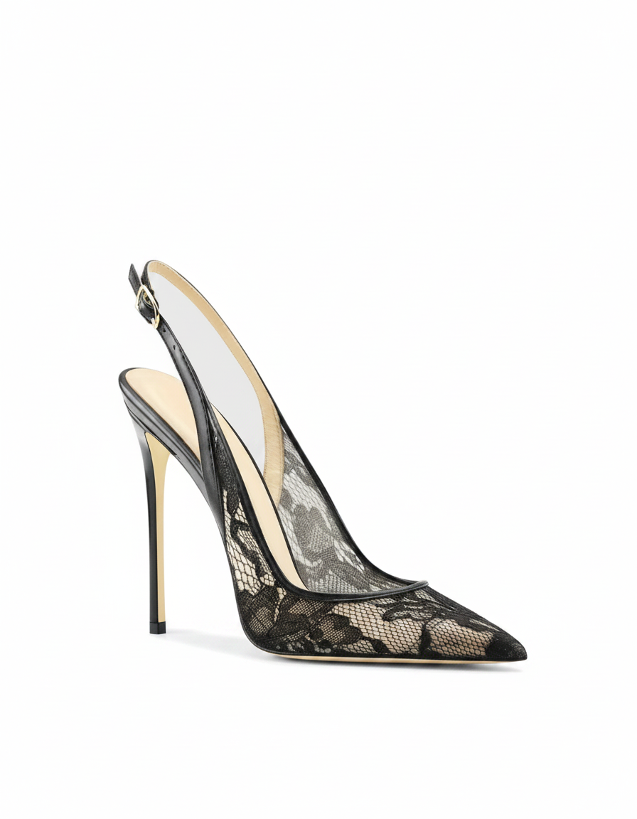 Saidi | Women's Lace Slingback Pumps in White