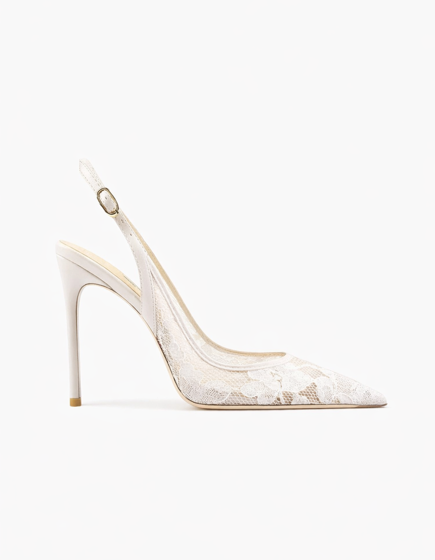 Saidi | Women's Lace Slingback Pumps in White