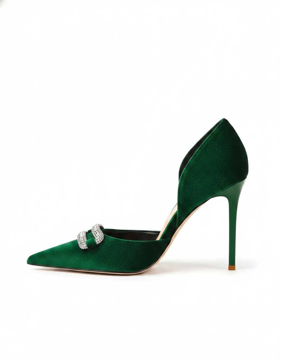 Saige | Women's Buckle Velvet Pumps in Green