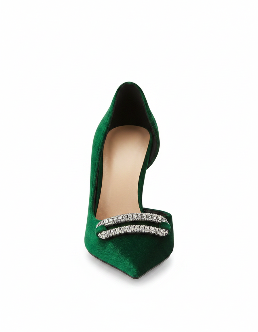 Saige | Women's Buckle Velvet Pumps in Green