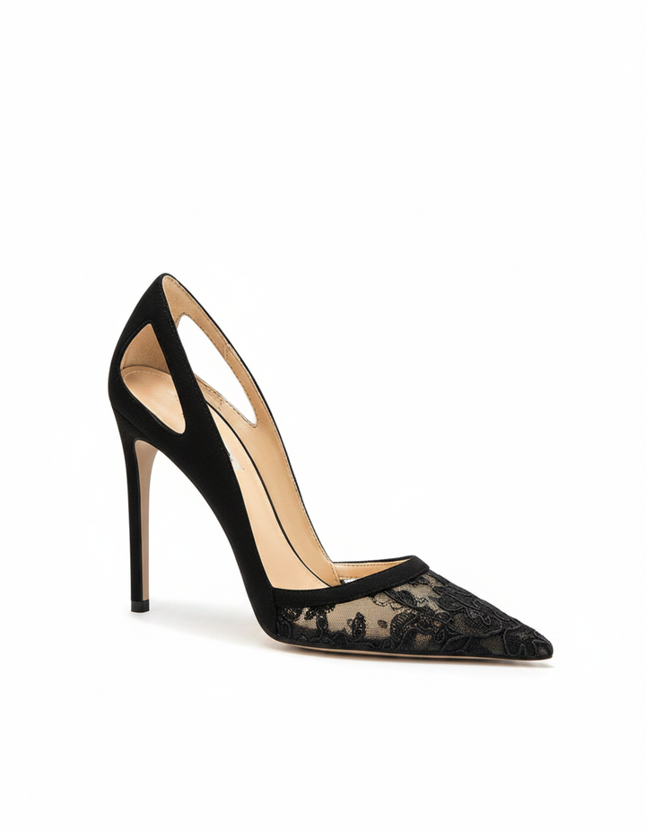 Saima | Women's Lace Cutout Pumps in Black