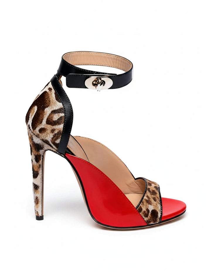Sara | Women's Leopard Print Splicing Strap Sandals in Yellow