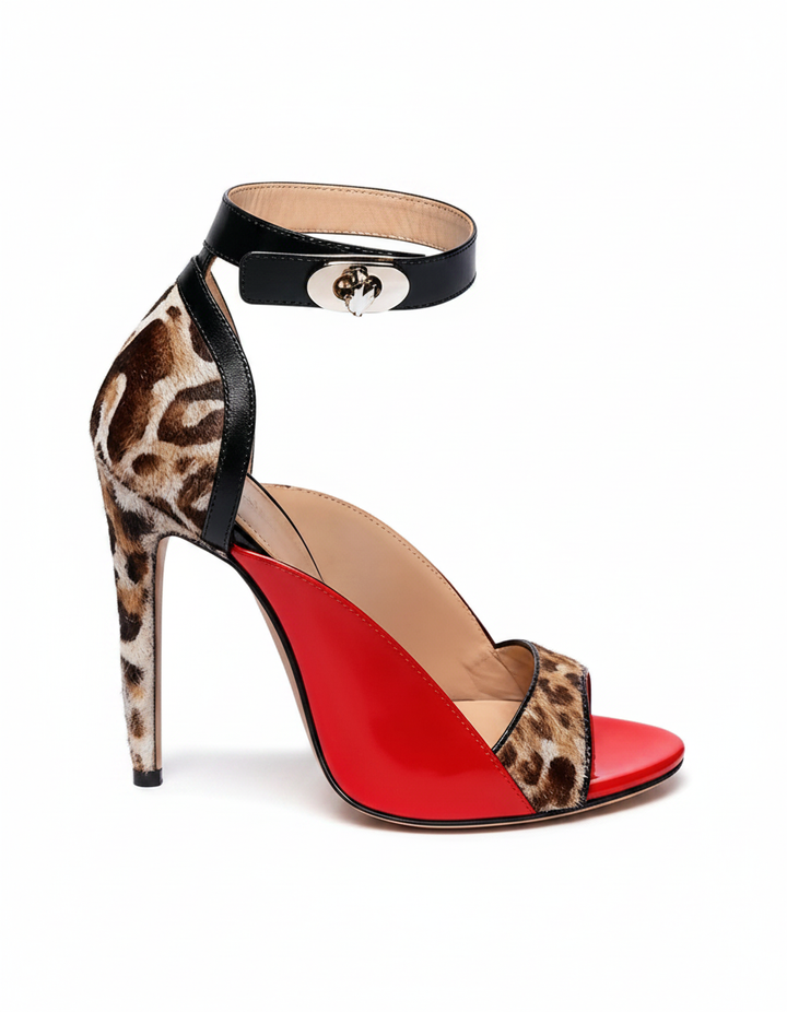 Sara | Women's Leopard Print Splicing Strap Sandals in Yellow